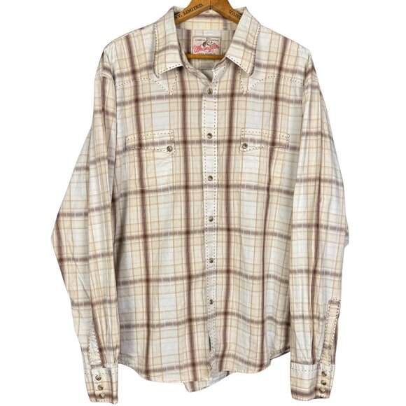 Vintage Wrangler Western Shirt XXL Blue Pearl Snap Cowboy Plaid Long Sleeve - Picture 1 of 8